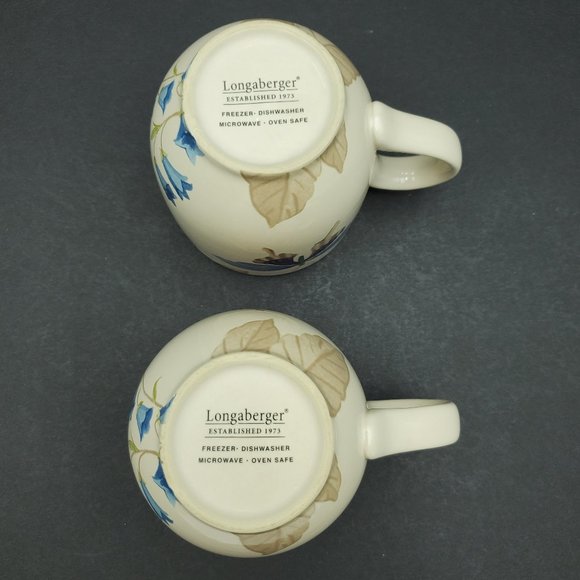 Longaberger Pottery Botanical Fields Mugs Butterfly Flowers Floral Coffee Cups - Picture 6 of 9